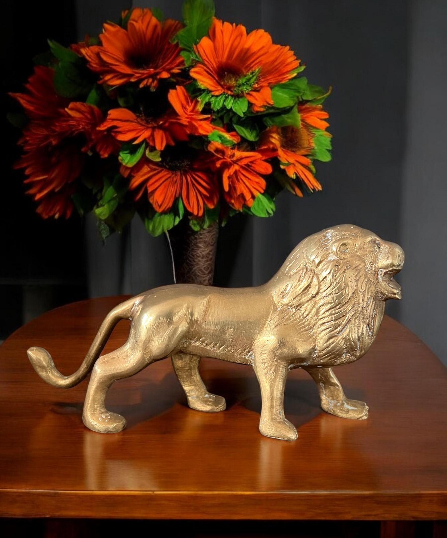 Vintage Brass Lion Statue - Etsy
