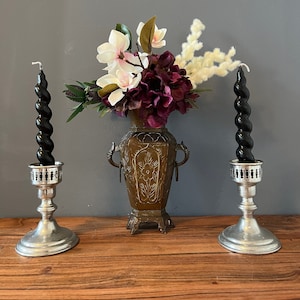 Vintage Pair of Empire Pewter Candle Holder