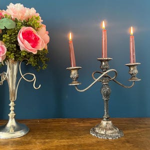 Vintage Silver Plated 3-Arm Candelabra: Victorian Rococo Revival Style