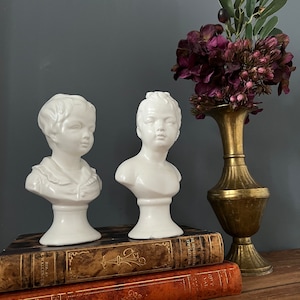 Pair of Blanc Porcelain Boy&Girl Bust Sculpture