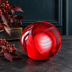 Red Art Glass Paperweight Vintage Art Glass Sphere Desk Decor Blown Glass Orb