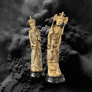 Vintage Chinese Brass Pair of Nobles Statues