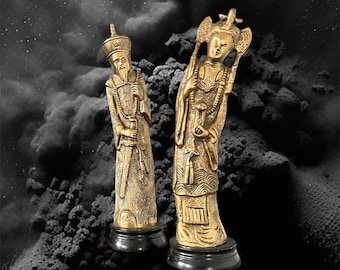Vintage Chinese Brass Pair of Nobles Statues