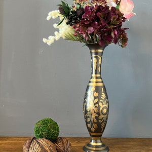 Decorative Vintage Etched Brass Vase