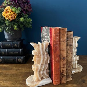 Vintage Onyx Tribal Carving Bookends