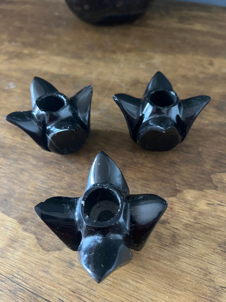 Set of 3 VTG Black Onyx Candle Holders Etsy