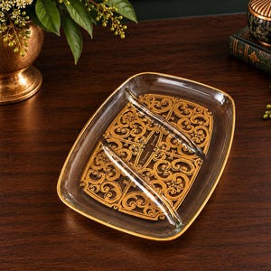 Vintage Georges Briard Spanish Gold Glass Divided Tray Grandmillennial Decor