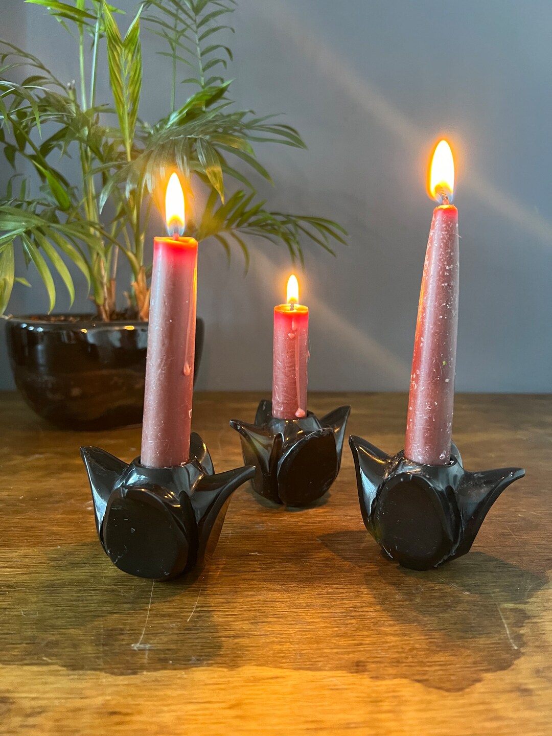 Set of 3 VTG Black Onyx Candle Holders Etsy