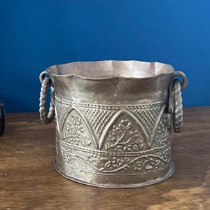 Antique Embossed Brass Planter with Handles