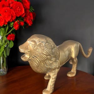 Vintage Brass Lion Statue - Etsy