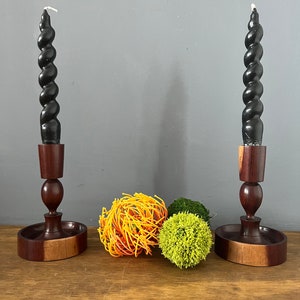 Set of 2 MCM Wooden Taper Candle Holder