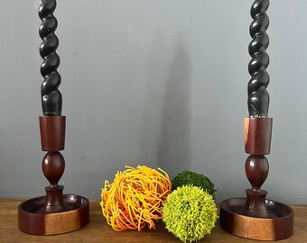 Mid-Century Wooden Taper Candle Holder