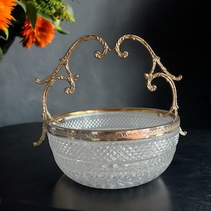 Vintage Crystal & Metal Bowl Centerpiece