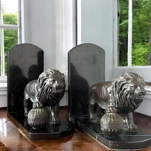 Oversized Bronze & Marble Bookends