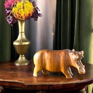 Vintage Wooden Hippo Sculpture