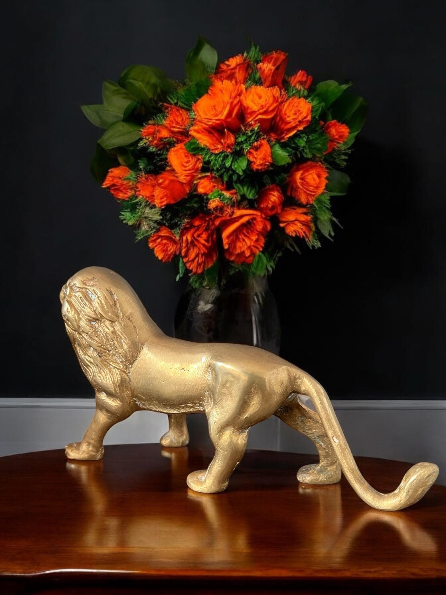 Vintage Brass Lion Statue - Etsy
