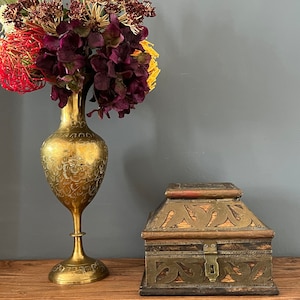 Unique Antique Wooden Casket with Brass Details