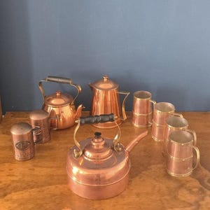 Vintage Simplex English Kettle and Copper Kitchenware Set