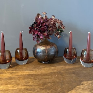 Set aus 4 Mikasa MCM Braunglas-Kerzenhaltern