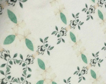 NEW! Organic and Sustainable White Cream Green Floral Vine Lines Cotton Fabric By the Meter Series 6