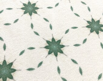Organic and Sustainable White Cream Green Sage Floral Vine Lines Cotton Fabric By the Meter Series 6