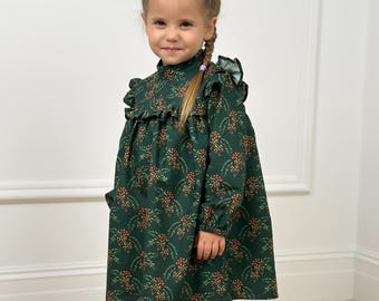 Girls Trapeze Dress PDF Sewing Pattern | Flounced Yoke & Bishop Sleeves | Sizes 18m-7y