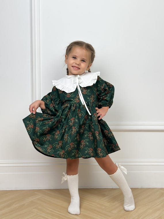 Christmas Dress PDF Pattern Girl Dress 9M-7Y Puff Sleeves Detachable Ruffle  Collar Instant Download