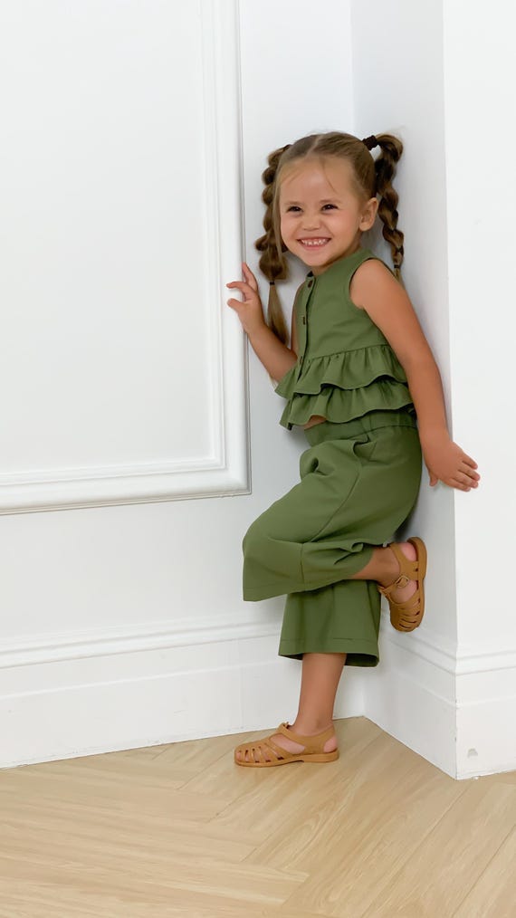 Girls' Ruffle Top & Culottes Sewing Pattern: Beginner-Friendly (PDF Download)