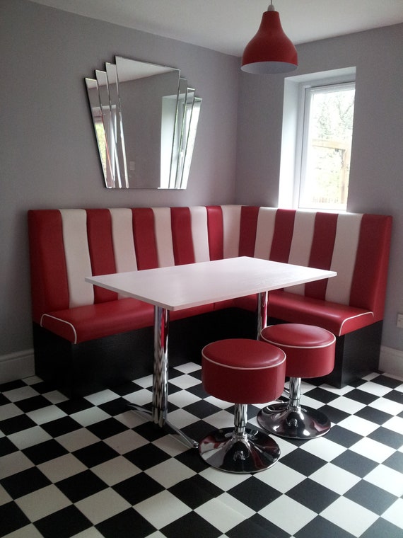 American Diner Corner Seating Booth Complete With Table Stools