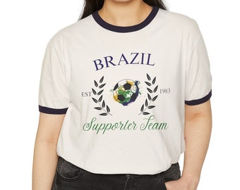 Brazil Ringer Soccer T-Shirt,  Brasilia Soccer supporter T-shirt, Brazil supporter gift, Brazil football shirt, Brazil soccer shirt,