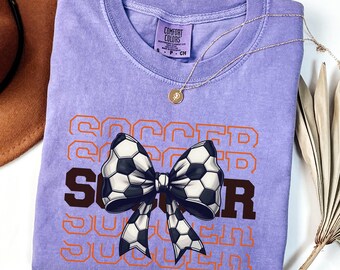 Funny soccer shirt, Soccer Bow T-shirt, Cute Soccer mom shirt, Soccer vibes shirts, Fall soccer t-shirt, Custom Colors® Soccer T-shirt,