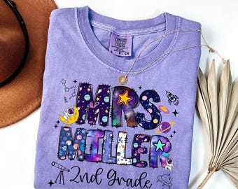 Second Grade teacher Shirt Outer space theme shirts Back to school shirts First Day of school shirt Galaxy 2nd grade teacher tees Planet tee