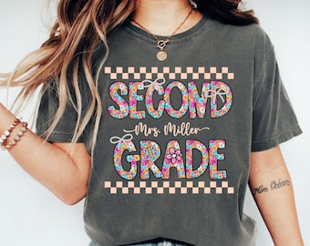 Teacher Shirt Second grade teacher shirt Teacher name shirt Back to school shirt 2nd grade teacher tee Floral grade shirts teacher group
