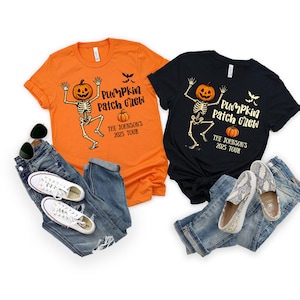 Pumpkin Crew patch shirts, Family pumpkin shirts Matching Halloween shirts Family fall pumpkin patch tees, Pumpkin crew shirts, skeleton