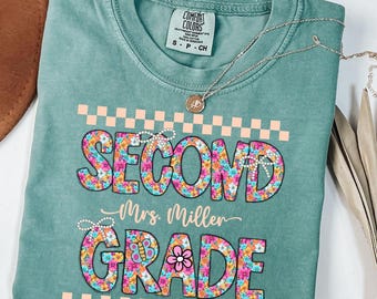 Teacher Shirt Second grade teacher shirt Teacher name shirt Back to school shirt 2nd grade teacher tee Floral grade shirts teacher group