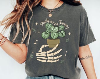 Plant shirt, Monstera plant shirt, Skeleton plant shirt, Plants are my therapy shirt, Gift for plant lover, Gardening shirt, Botanical shirt