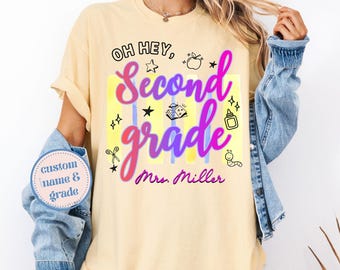 Hola, camiseta de maestra de segundo grado Hola, camiseta de regreso a clases para maestra de segundo grado Camiseta personalizada para maestra de segundo grado para el primer día de clases