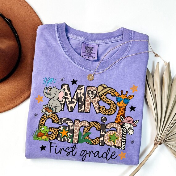 Teacher Name Grade Tee First Grade Teacher Shirt Safari Teacher