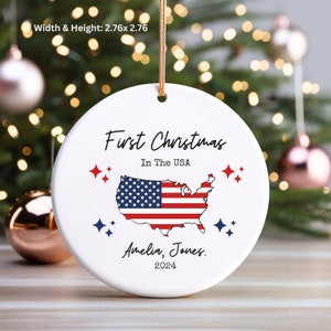 Personalized First Christmas Ornament, New USA citizenship gift, First Christmas as a US Citizen ornament,   New Citizenship Ornament gift