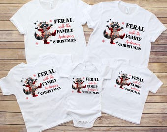 Family Christmas matching shirts outfit Christmas group shirts Matching Xmas shirts outfit, custom Christmas family feral raccoon name shirt