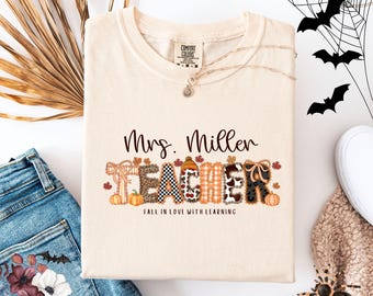 Teacher Fall Shirt, Pumpkin teacher shirt Fall shirts for teachers back to school teacher shirt Teacher name shirts learning teacher shirt