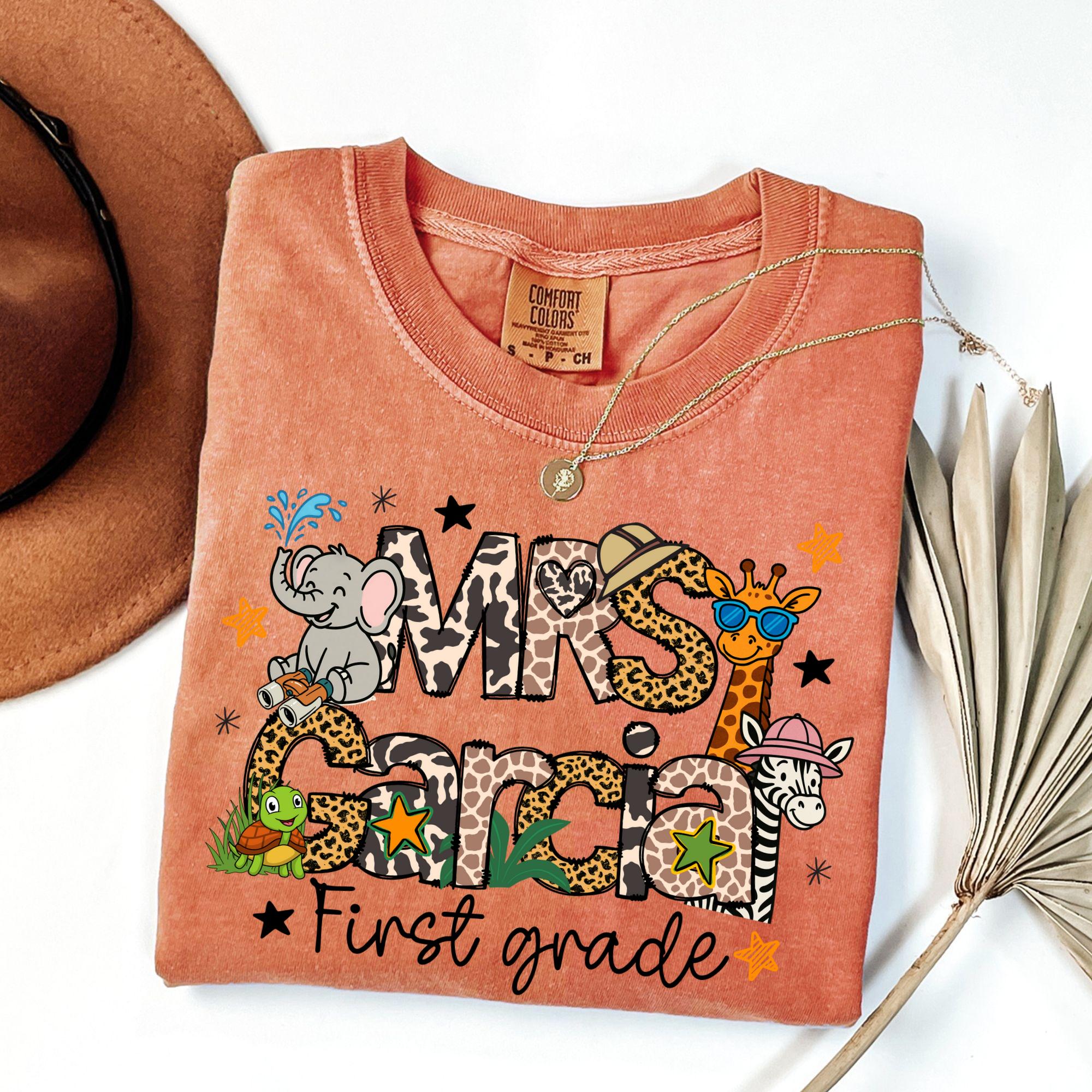 Teacher Name Grade Tee First Grade Teacher Shirt Safari Teacher