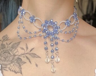 Choker « Blue Siren » avec perles en verre inspiration fairycore