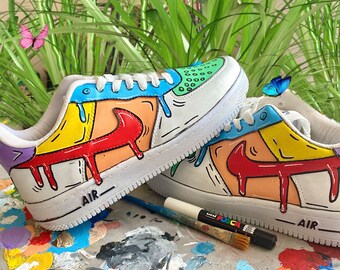 Costum sneakers colorful | Custom Hand Painted AF1| Custom design| Hand Painted Sneakers Shoes| Yellow red blue custom painting