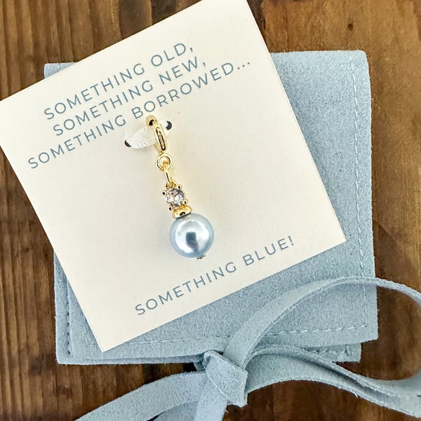 Something Blue Charm for Bride, 14K gold coated with Austrian Crystal Pearl. Bridal Shower Gift. Shoe, Garter or Bouquet Charm. Keepsake