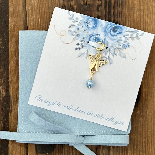 Personalized Something Blue Angel Charm for Bride - 14K Gold Coated. Memorial Gift. Angel from Heaven Charm. Sentimental Remembrance Charm