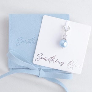 Silver "Something Blue" Wedding Accessory. Sparkling Cubic Zirconia with Austrian Crystal Pearl. Bridal Shower Gifts. Bouquet Charm