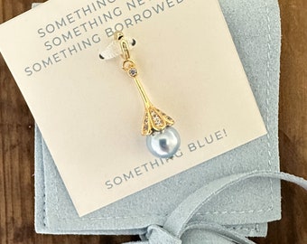 Something Blue Charm for Bride, 14K gold coated with Austrian Crystal Pearl. Bridal Shower Gift. Shoe, Garter or Bouquet Charm. Keepsake