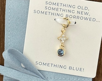 Something Blue Charm for Bride, 14K gold coated with Austrian Crystal Pearl. Gift for Bride. Shoe, Garter or Bouquet Charm. Keepsake Pin