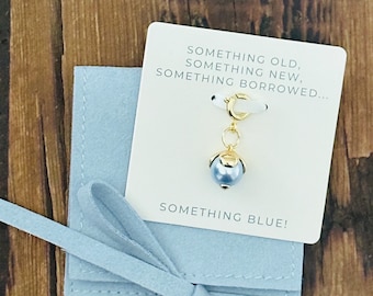 Something Blue Charm for Bride, 14K gold coated with Austrian Crystal Pearl. Gift for Bride. Shoe, Garter or Bouquet Charm. Keepsake Pin